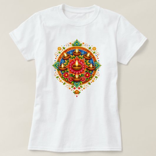 🎆❤️ Diwali Rangoli met Diya T-shirt (Design voorkant)