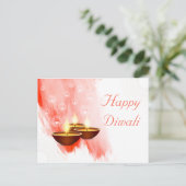 Diwali Red Waterverf met Diyas Briefkaart (Staand voorkant)