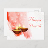 Diwali Red Waterverf met Diyas Briefkaart (Voorkant / Achterkant)