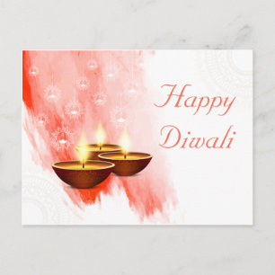 Diwali Red Waterverf met Diyas Briefkaart