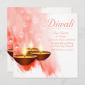Diwali Red Waterverf met Diyas Kaart (Voorkant / Achterkant)
