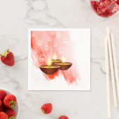 Diwali Red Waterverf met Diyas Servet (Insitu)