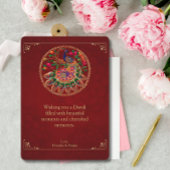 Diwali rood goud kleurrijke pauw feestdagenkaart