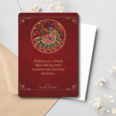 Diwali rood goud kleurrijke pauw feestdagenkaart