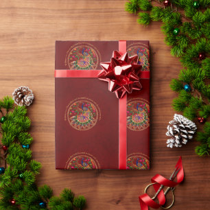 Diwali rood goud kleurrijke pauw gepersonaliseerd cadeaupapier