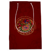 Diwali rood goud kleurrijke pauw gepersonaliseerd medium cadeauzakje (Voorkant)