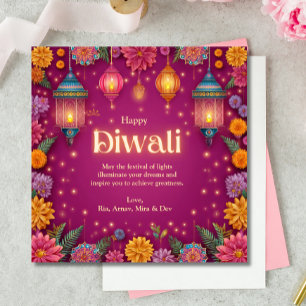 Diwali Roze Feestelijke Bloem Lamp Groet Kaart