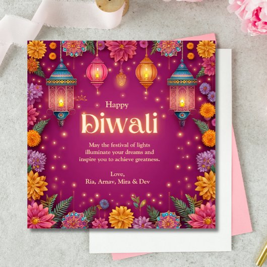 Diwali Roze Feestelijke Bloem Lamp Groet Kaart