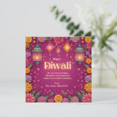 Diwali Roze Feestelijke Bloem Lamp Groet Kaart (Staand voorkant)