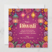 Diwali Roze Feestelijke Bloem Lamp Groet Kaart (Voorkant)