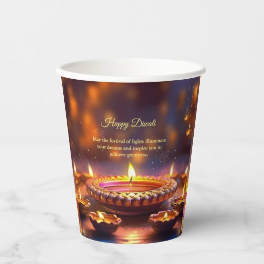 Diwali Sinaasappel Bruin Gouden Lamp Diyas Papieren Bekers (Voorkant)