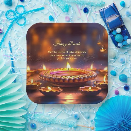 Diwali Sinaasappel Bruin Gouden Lamp Diyas Papieren Bordje (Feest)