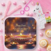 Diwali Sinaasappel Bruin Gouden Lamp Diyas Papieren Bordje (Feest)