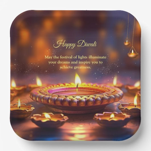 Diwali Sinaasappel Bruin Gouden Lamp Diyas Papieren Bordje (Voorkant)