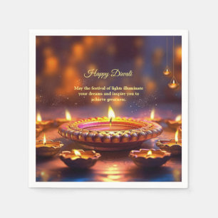 Diwali Sinaasappel Bruin Gouden Lamp Diyas Servet