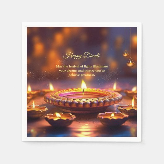 Diwali Sinaasappel Bruin Gouden Lamp Diyas Servet (Voorkant)