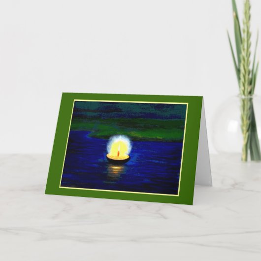 Diwali Single Candle on Green Kaart (Voorkant)