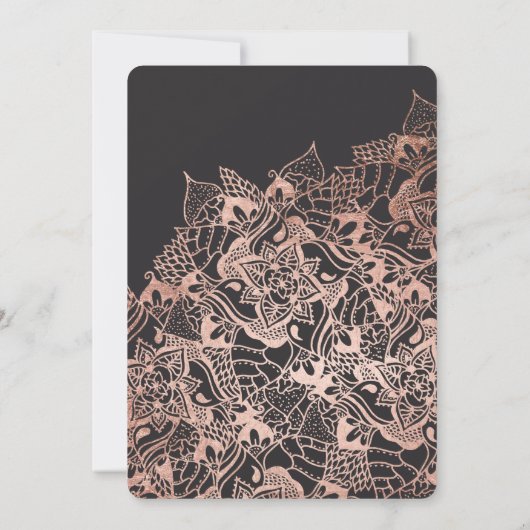 Diwali typografie van roos gouden mandala op grijs kaart (Achterkant)