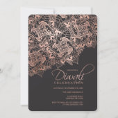 Diwali typografie van roos gouden mandala op grijs kaart (Voorkant)