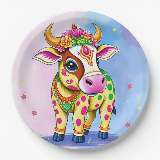 Diwali vieren met Koeien in vermomming Papieren Bordje (Voorkant)