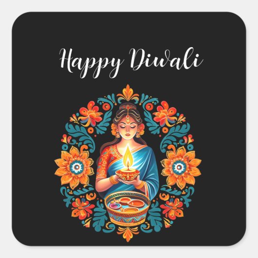 Diwali viering vierkante sticker (Voorkant)