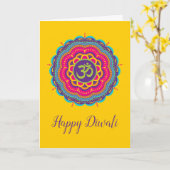 Diwali Wenskaart in felle kleur Mandala Kaart (Gele Bloem)