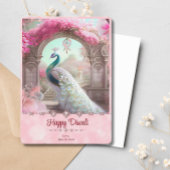 Diwali Witte Peacock Roze Bloemen Groet Feestdagenkaart