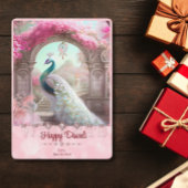 Diwali Witte Peacock Roze Bloemen Groet Feestdagenkaart