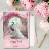 Diwali Witte Peacock Roze Bloemen Groet Feestdagenkaart