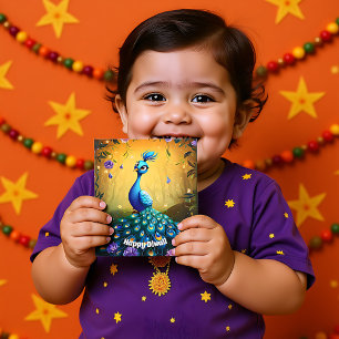 🦚 Diwali Wonder: Betoverde Pauwansansichtkaart Feestdagenkaart
