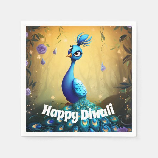 🦚 Diwali Wonder: Betoverde Pauwansansichtkaart Servet (Voorkant)