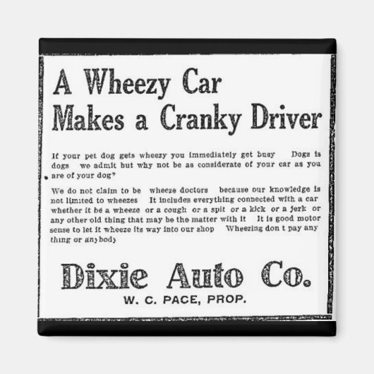  Dixie Auto Advertentie 1923 Wheezy Auto Magneet (Voorkant)