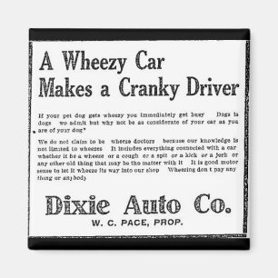 Dixie Auto Advertisement 1923 Wheezy Car Magneet
