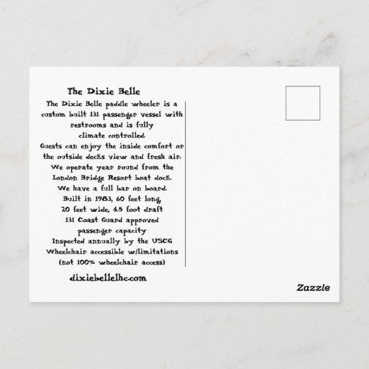 Dixie Belle Briefkaart (Achterkant)