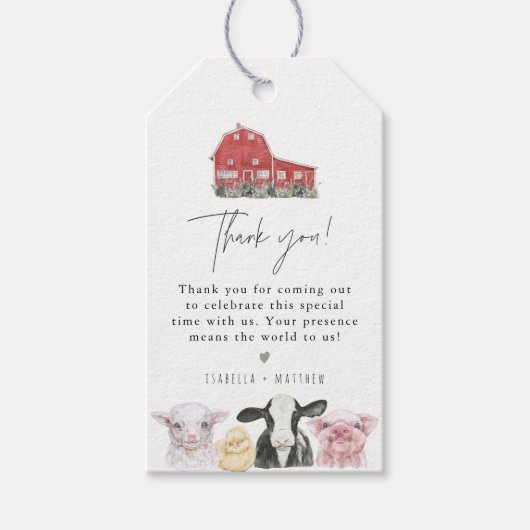 DIXIE Country Red Barn Boerderij Animal Baby showe Cadeaulabel (Voorkant)