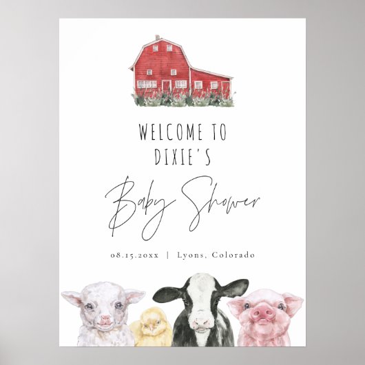 DIXIE Red Barn Boerderij Animal Baby shower Welkom Poster (Voorkant)