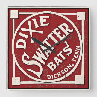 Dixie Swatter Bats Vintage Logo Dickson Tennessee Vierkante Klok