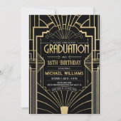 DIY 18e verjaardag Afstuderen Art Deco Zwart Goud Kaart (Voorkant)