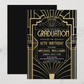 DIY 18e verjaardag Afstuderen Art Deco Zwart Goud Kaart (Voorkant / Achterkant)