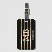 DIY 3-D Gold Monogram/naam, Bk/goudstrepen, zwart Bagagelabel (Voorkant (verticaal))