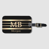 DIY 3-D Gold Monogram/naam, Bk/goudstrepen, zwart Bagagelabel (Voorkant (horizontaal))