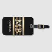 DIY 3-D Gold Monogram/naam, Bk/goudstrepen, zwart Bagagelabel (Voorkant (horizontaal))