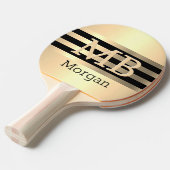 DIY 3-D-monogram/naam, zwart/goudstrepen op goud Tafeltennisbatje (Voorkant Gekanteld)