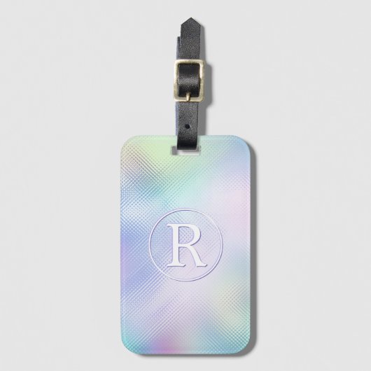 DIY 3-D wit monogram in Cirkel, IRIDEND Glas Bagagelabel (Voorkant (verticaal))