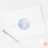 DIY 3-D wit monogram in Cirkel, IRIDEND Glas Ronde Sticker (Envelop)