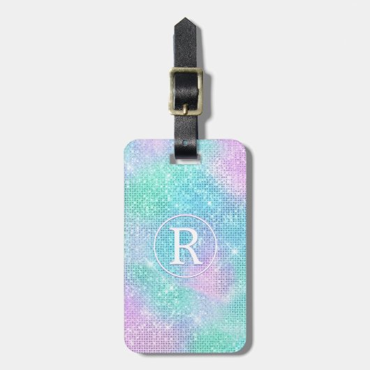 DIY 3-D witte monogram, Iridescent Sparkle Bagagelabel (Voorkant verticaal)