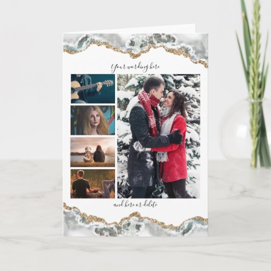 DIY 5 foto jubileum bruiloft marmer geode vert. Kaart (Voorkant)