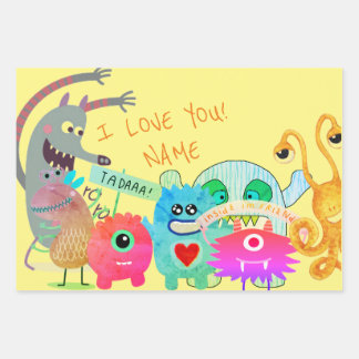 DIY AANGEPASTE NAAM GELUKKIG MONSTER CADEAU WRAPPI INPAKPAPIER VEL