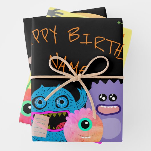 DIY AANGEPASTE NAAM GELUKKIG MONSTER CADEAU WRAPPI INPAKPAPIER VEL (In situ)