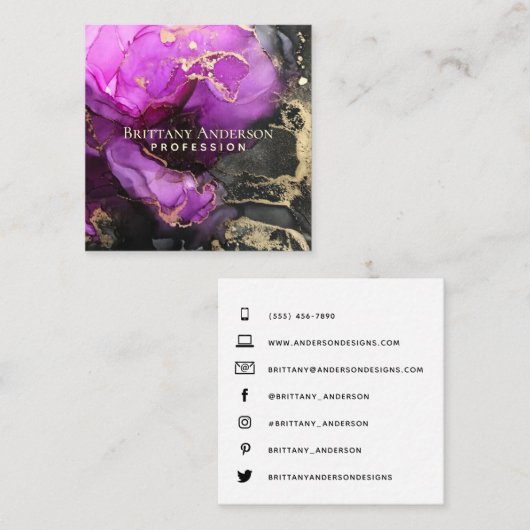 DIY Abstract zwart Paars Gold Vierkante Visitekaartje (Voorkant / Achterkant)